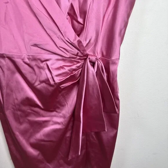 (R7) LAUREN Ralph Lauren Satin One-Shoulder Cocktail Dress in Pink Size 16 - Picture 3 of 16